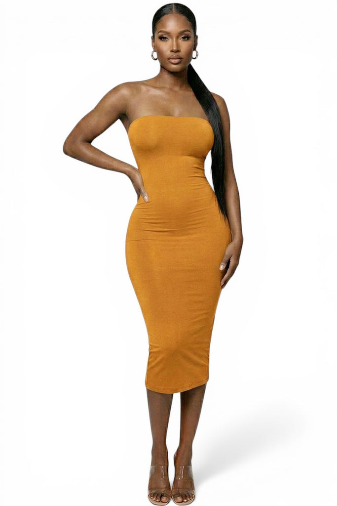 Strapless Tube Bodycon Midi Dress