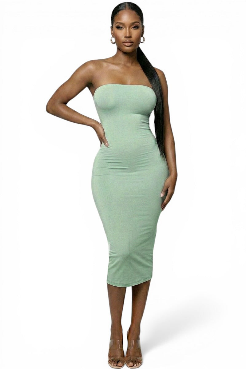 Strapless Tube Bodycon Midi Dress