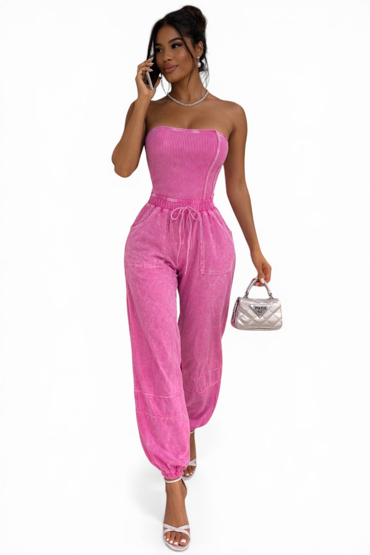 Mineral Wash Strapless Jogger Jumpsuit