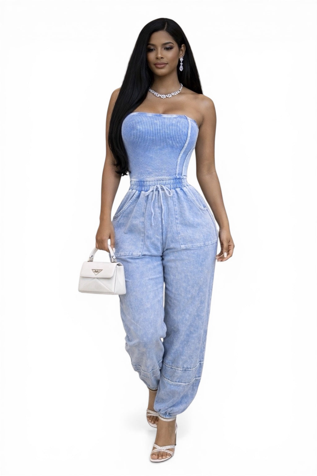 Mineral Wash Strapless Jogger Jumpsuit