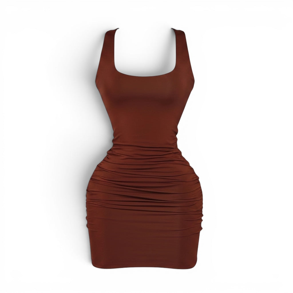 Ruched Side Shirring Bodycon Mini Dress L