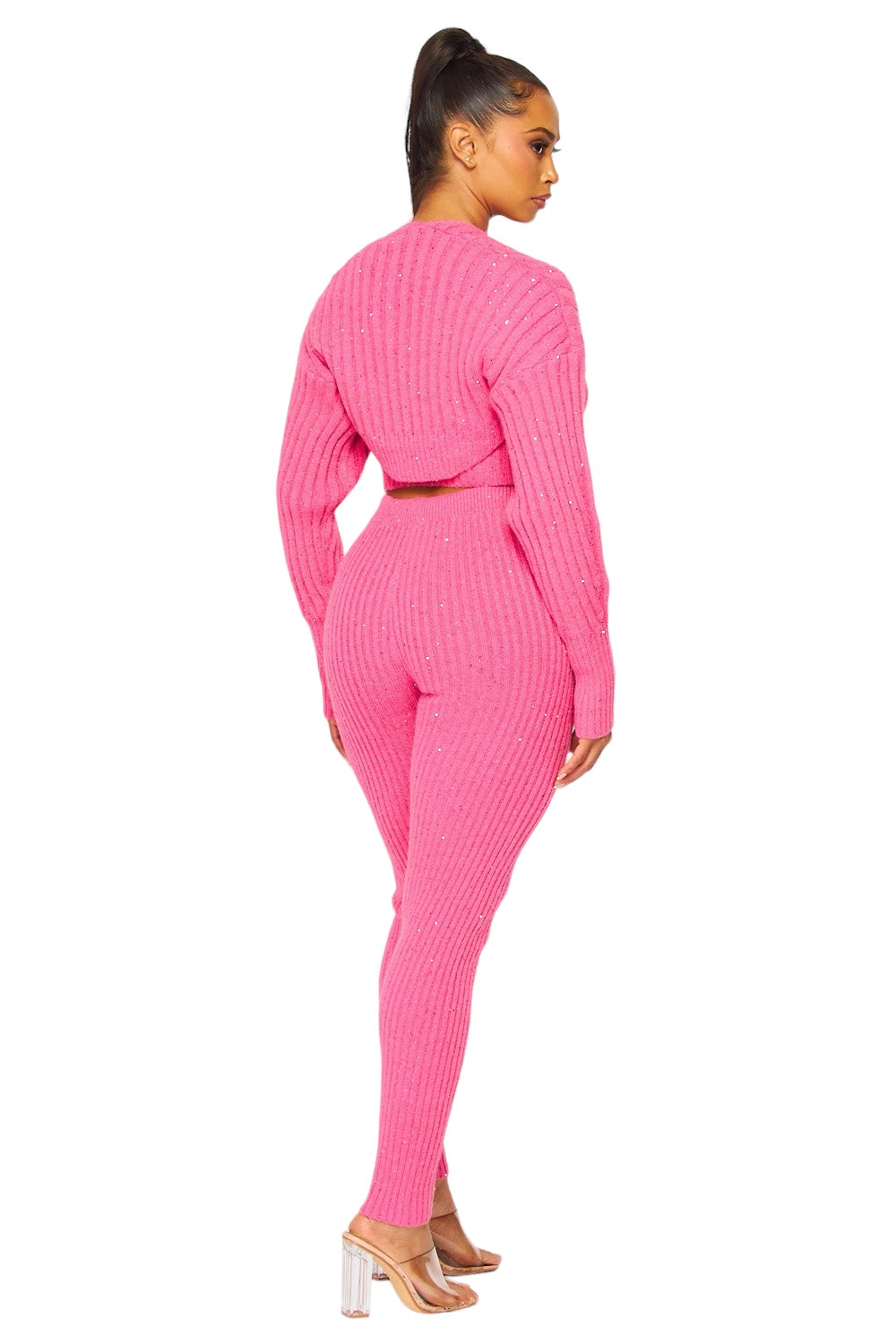 3 PC Sequin Cami Sweater Knit Pant Set