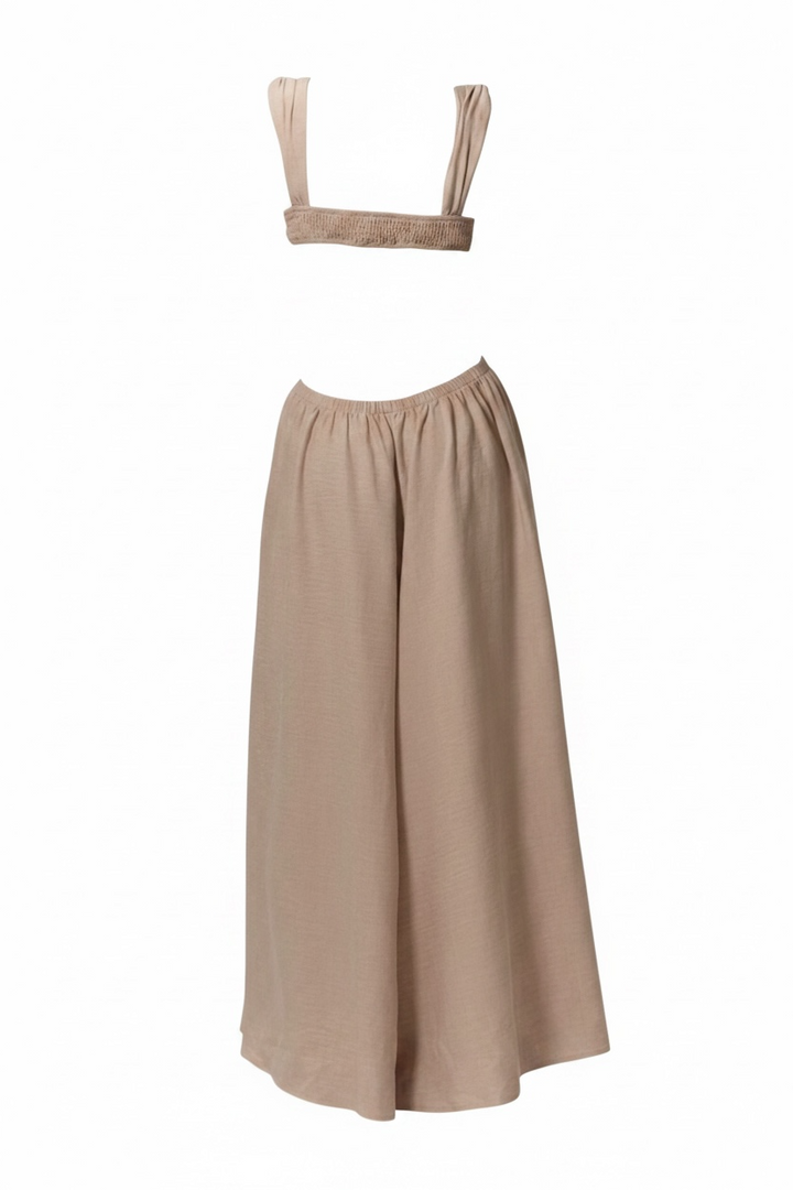 Ruched Bust Draped Halter Wide Leg Jumpsuit