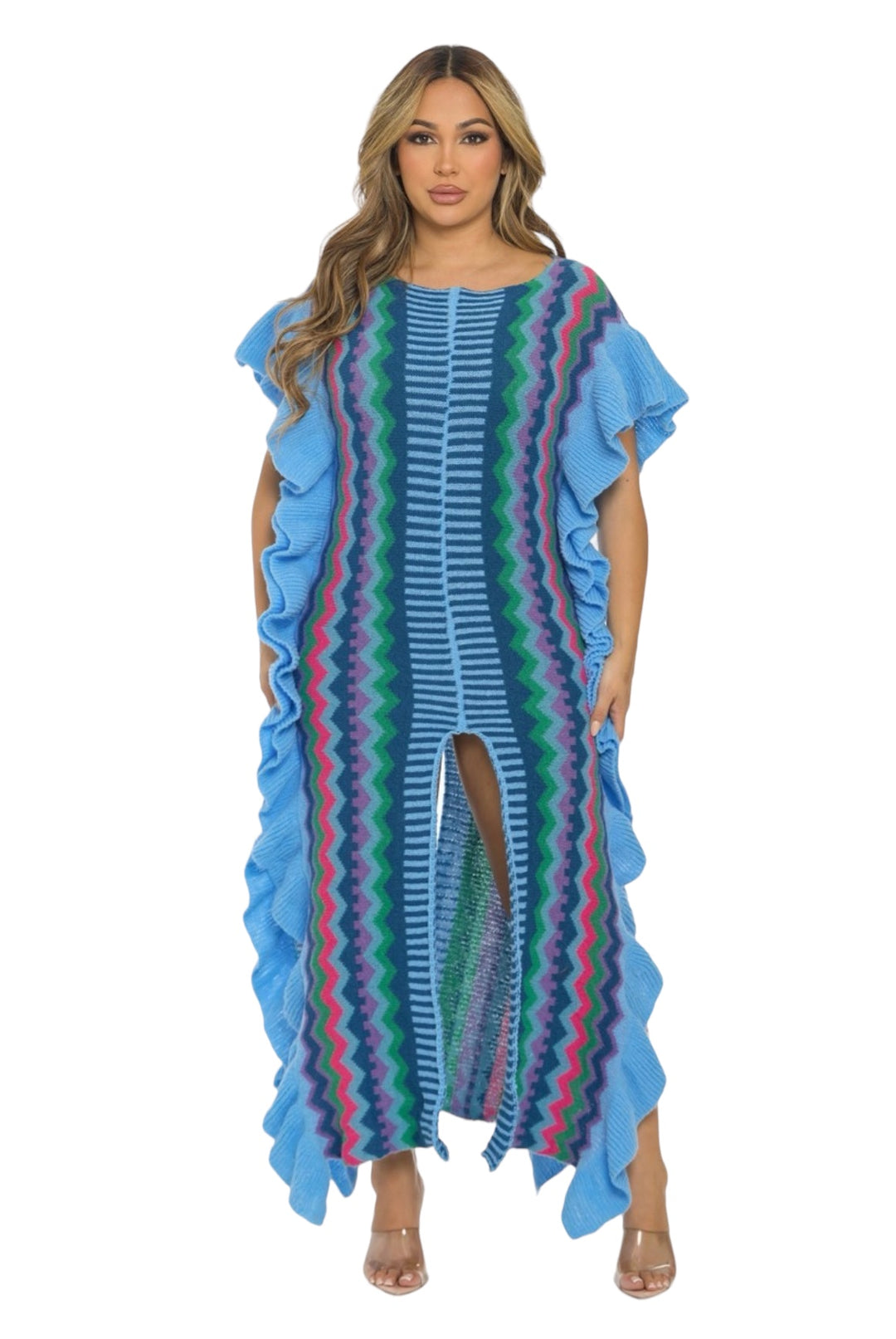 Bold colored stripes knit maxi dress | The House of Stylez Blue / Small Bold colored stripes knit maxi dress | The House of Stylez Blue / Small