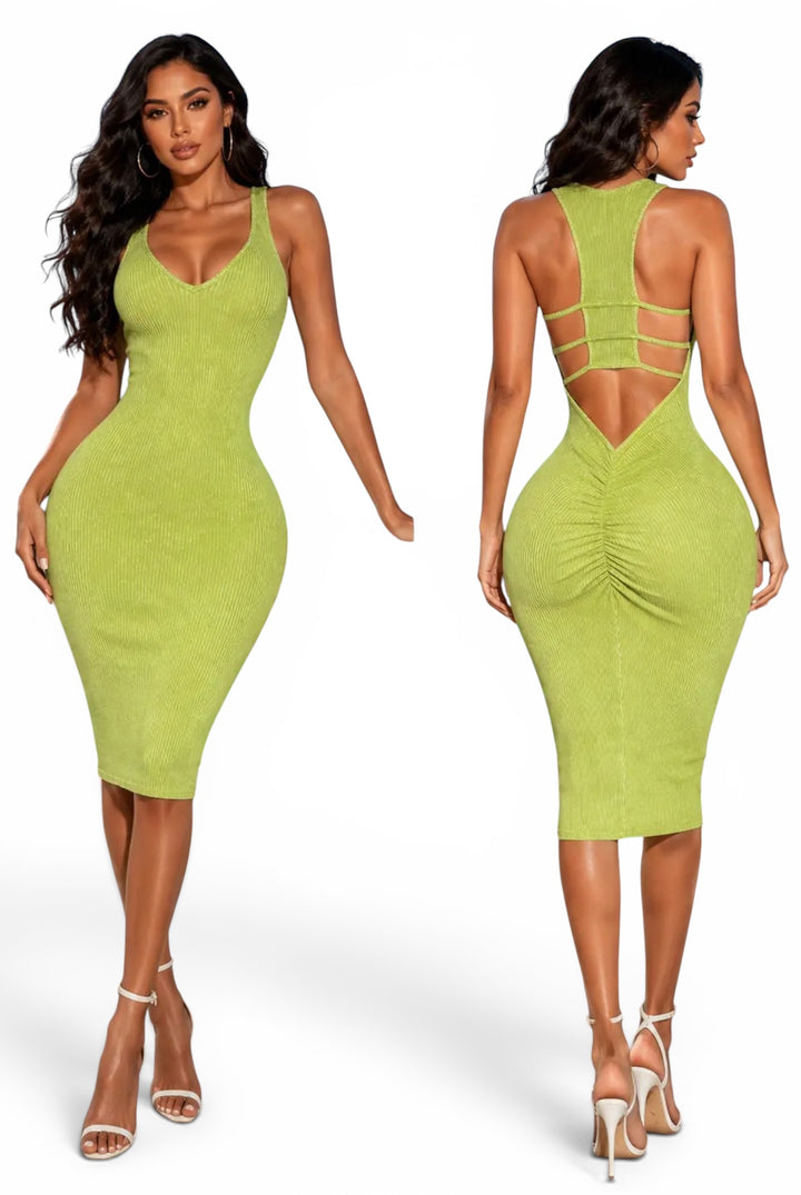 Mineral Wash Caged Back Midi Dress – Casual Chic Style