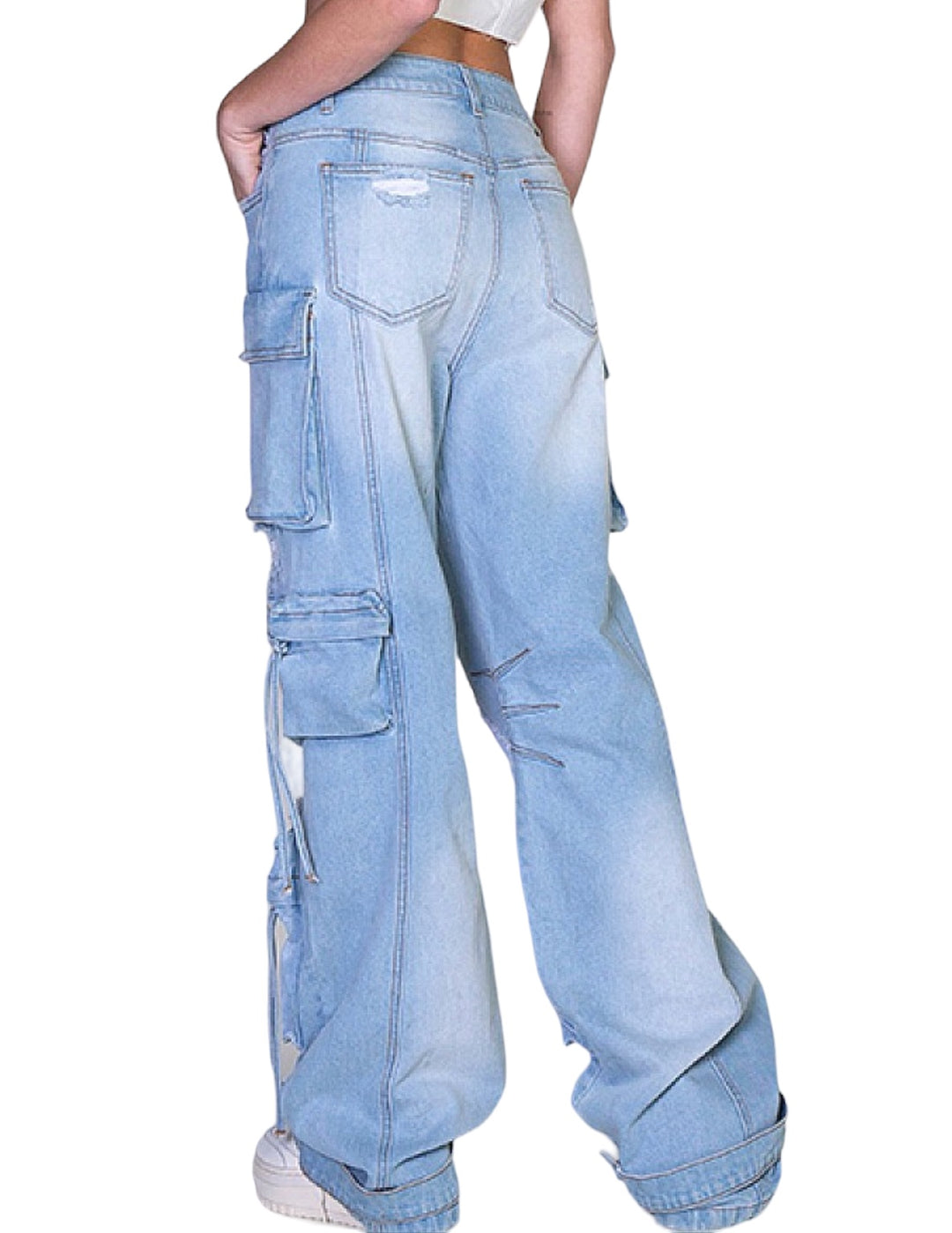 Ripped Distressed Denim Cargo Jeans