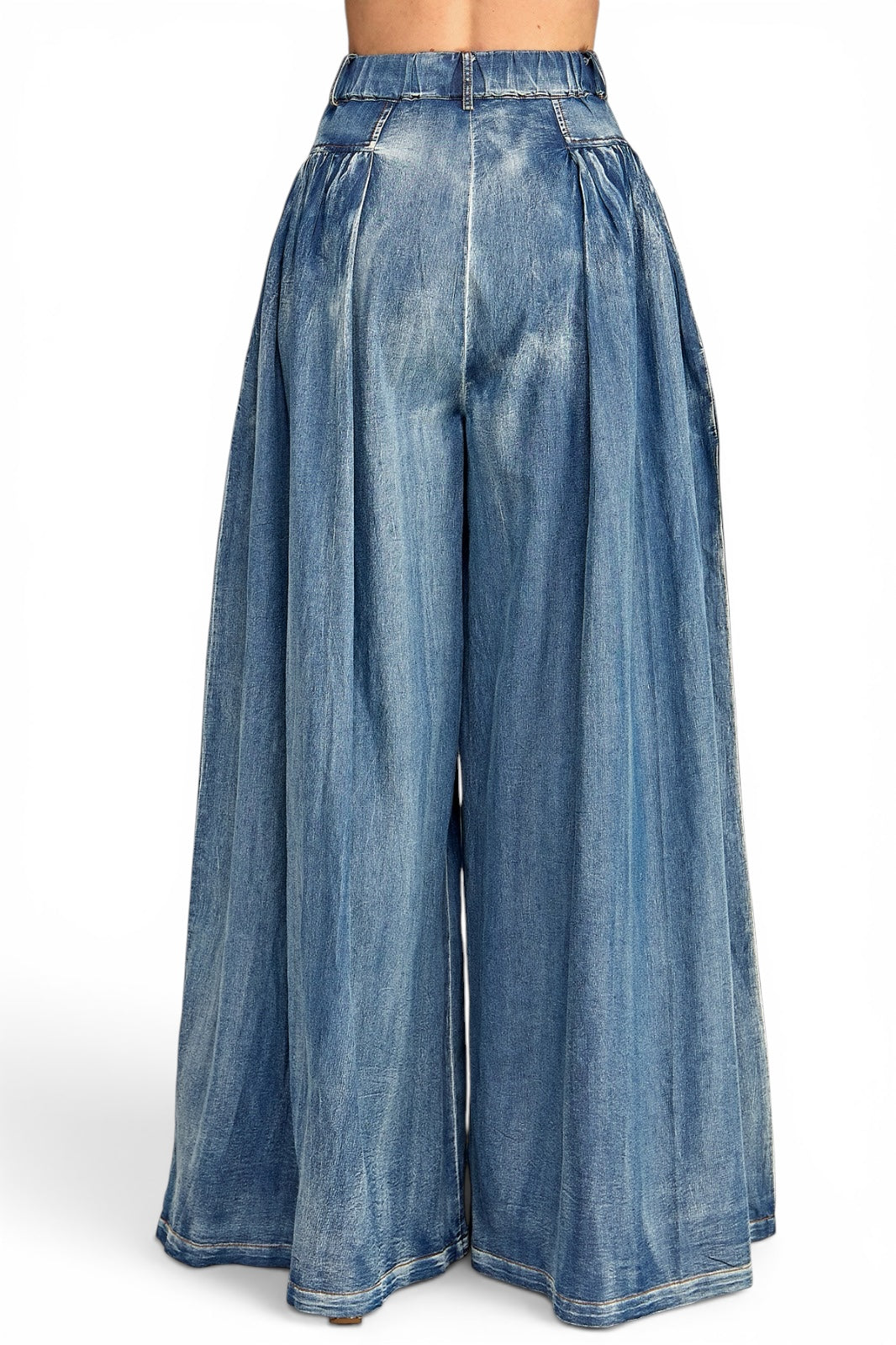 Pleated Wide Leg Denim Palazzo Jeans