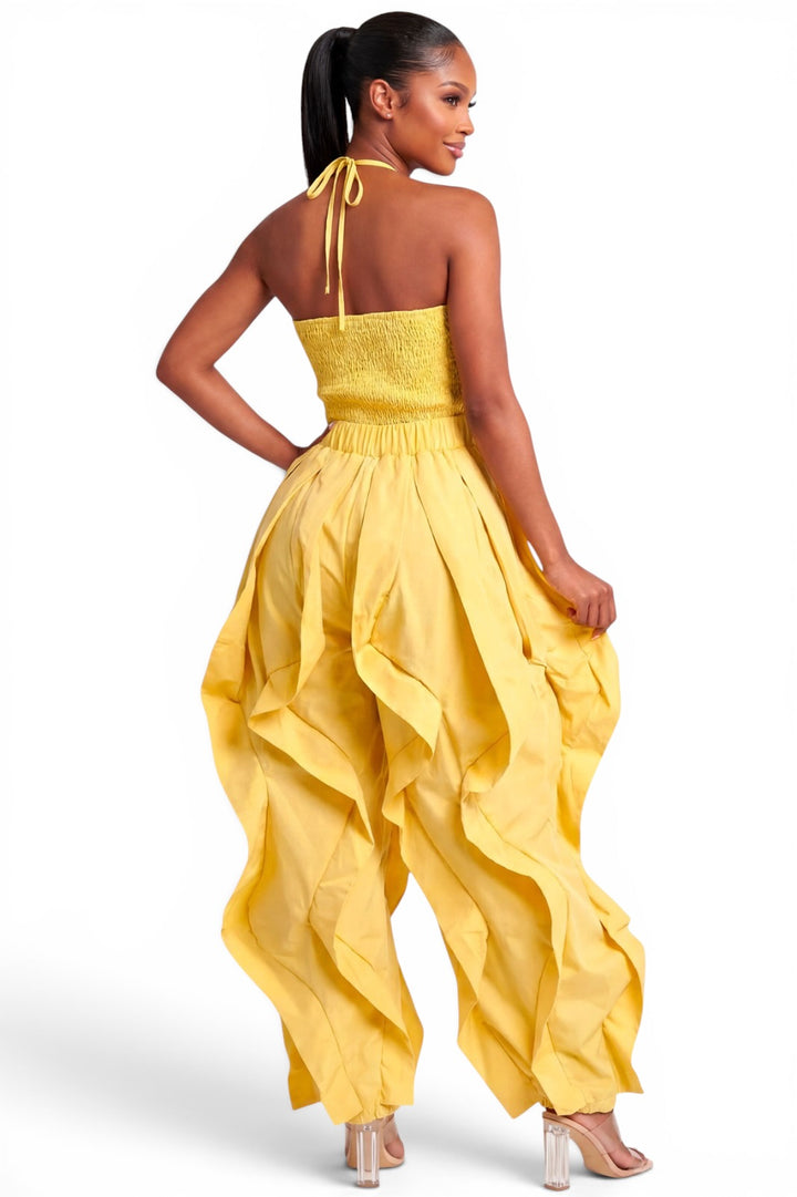 Halter Neck Ruffle Leg Jogger Jumpsuit