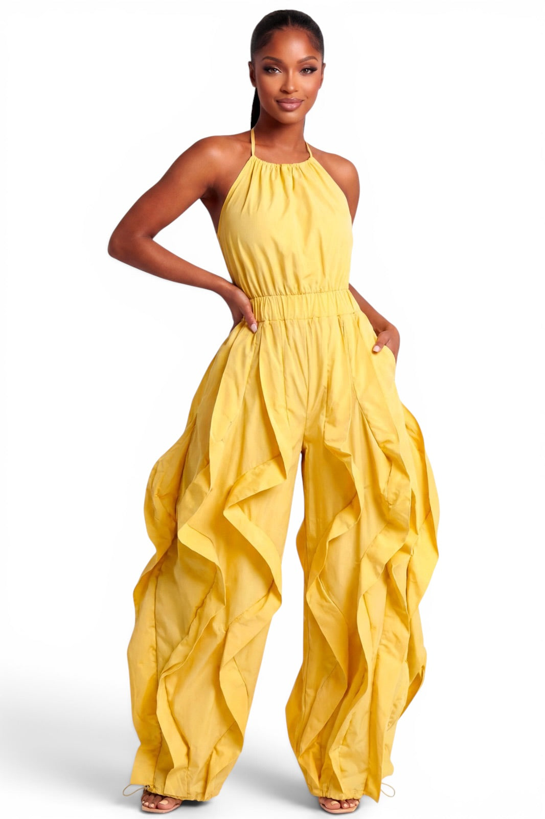 Halter Neck Ruffle Leg Jogger Jumpsuit