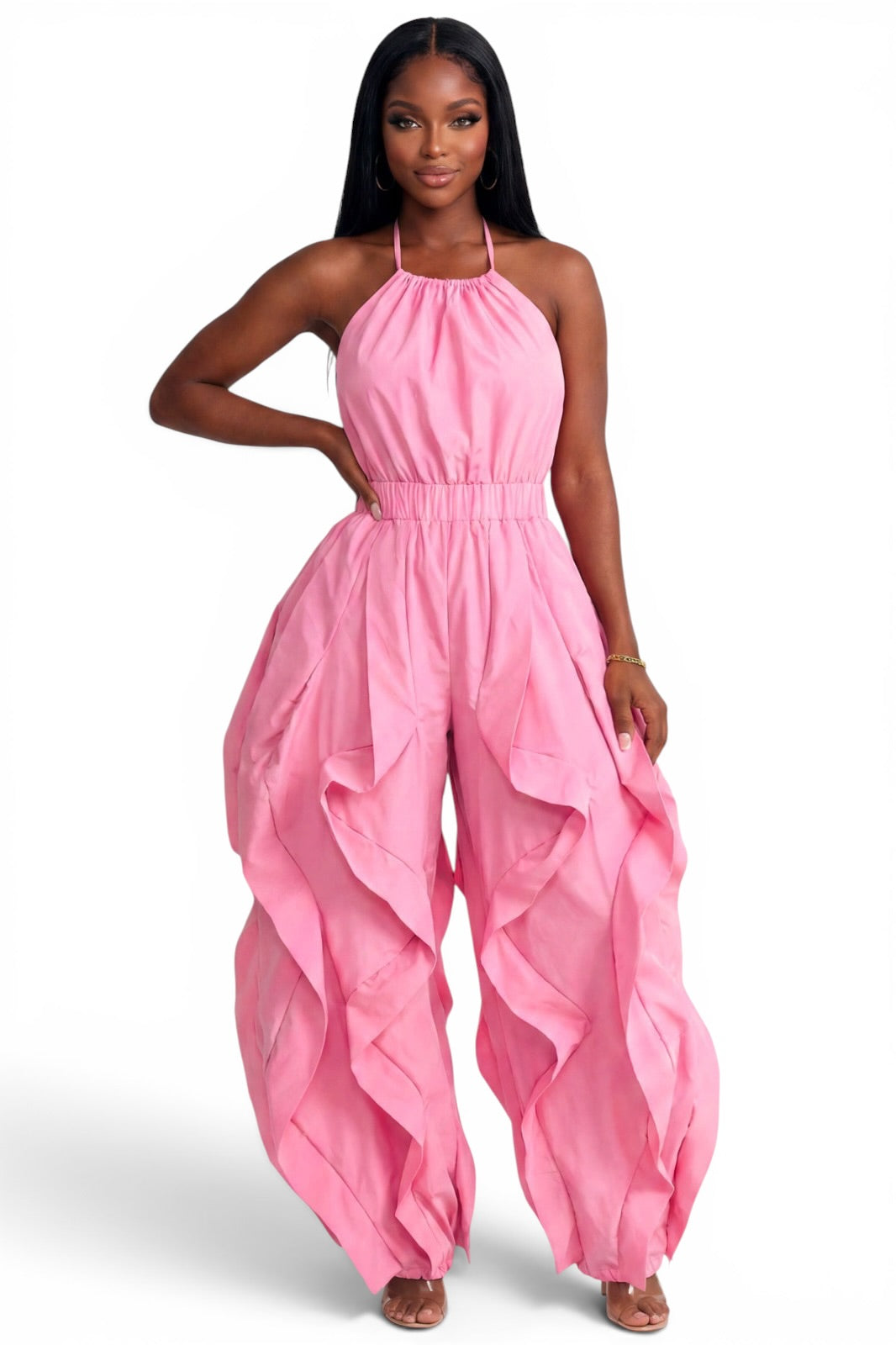 Halter Neck Ruffle Leg Jogger Jumpsuit