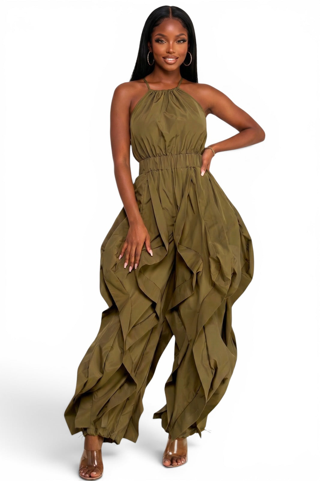 Halter Neck Ruffle Leg Jogger Jumpsuit