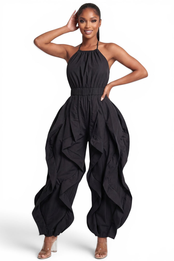 Halter Neck Ruffle Leg Jogger Jumpsuit