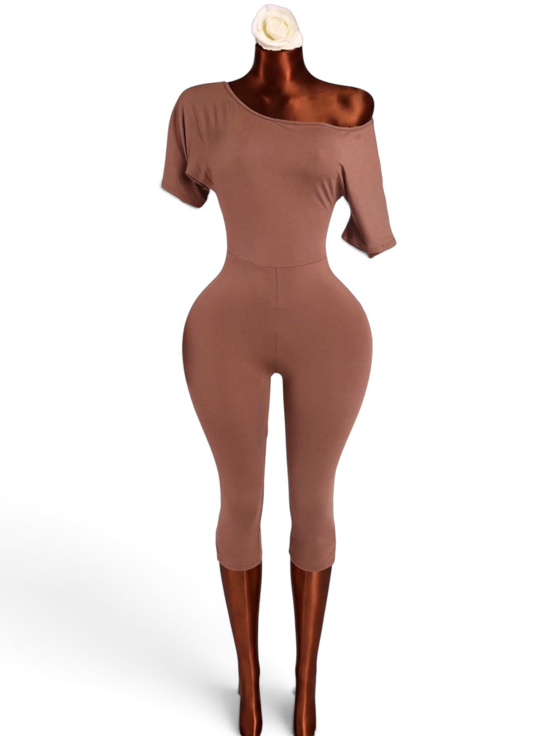 Off Shoulder Capri Romper – Mocha