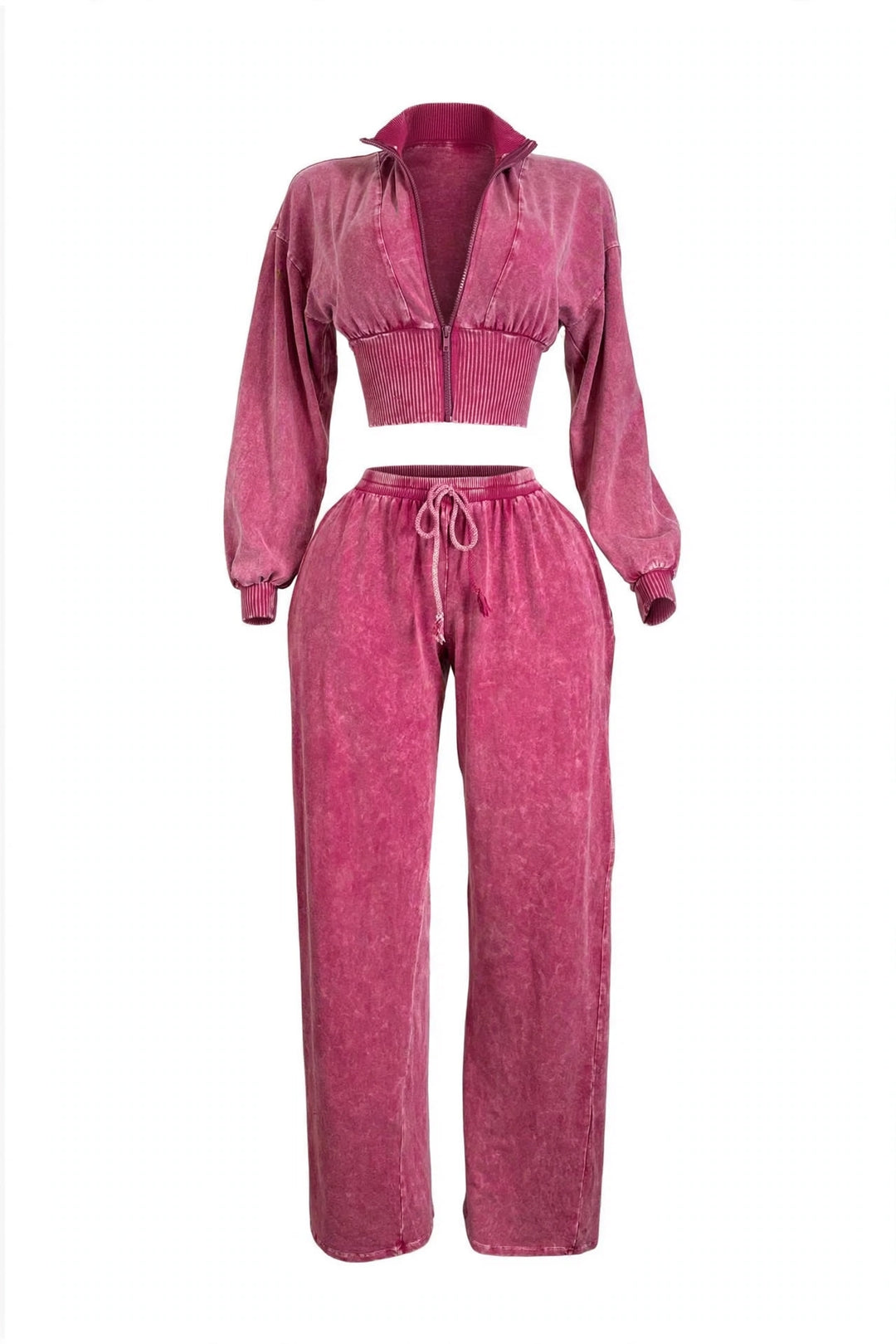 Cropped Zip Jacket & Wide-Leg Pants Set