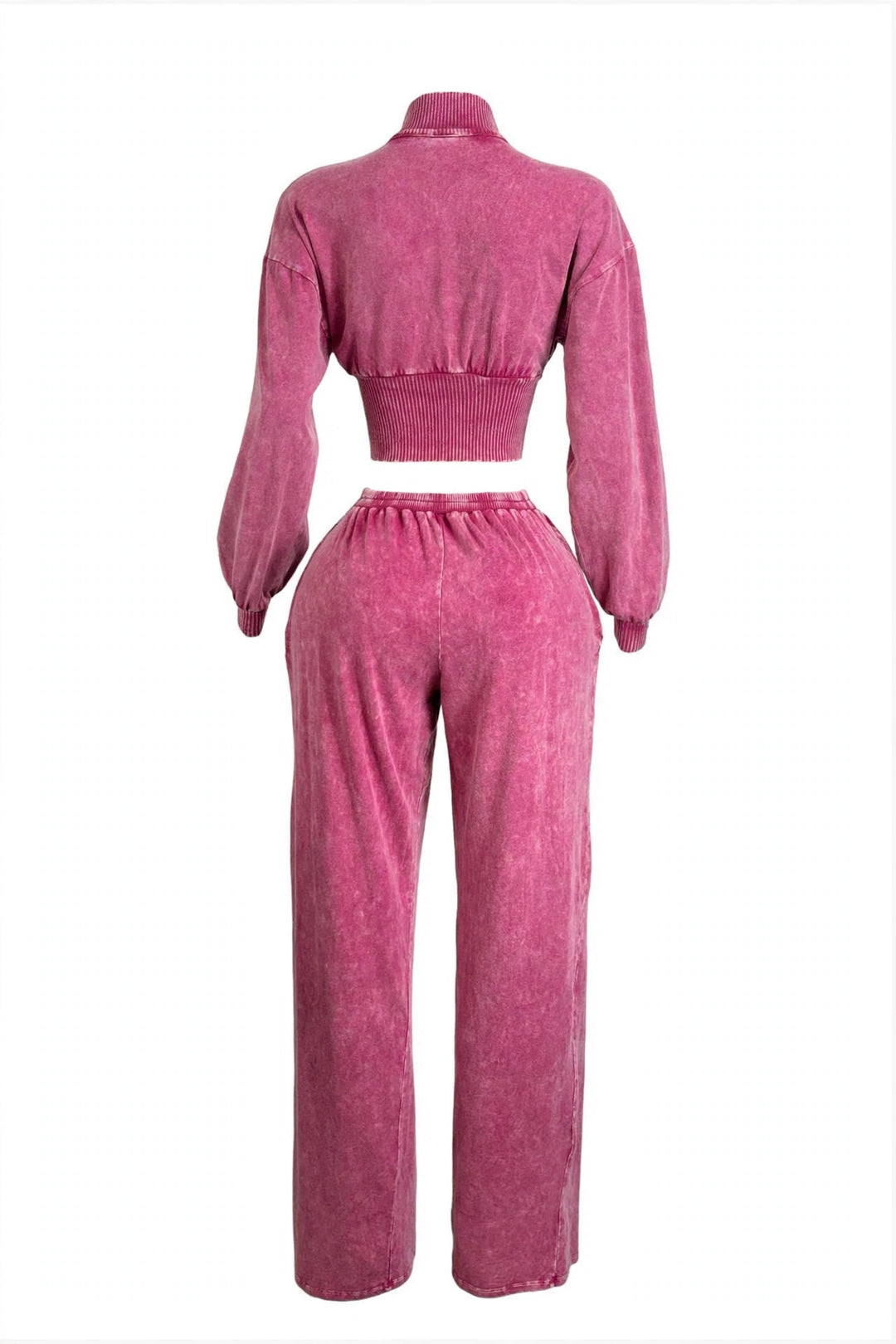 Cropped Zip Jacket & Wide-Leg Pants Set