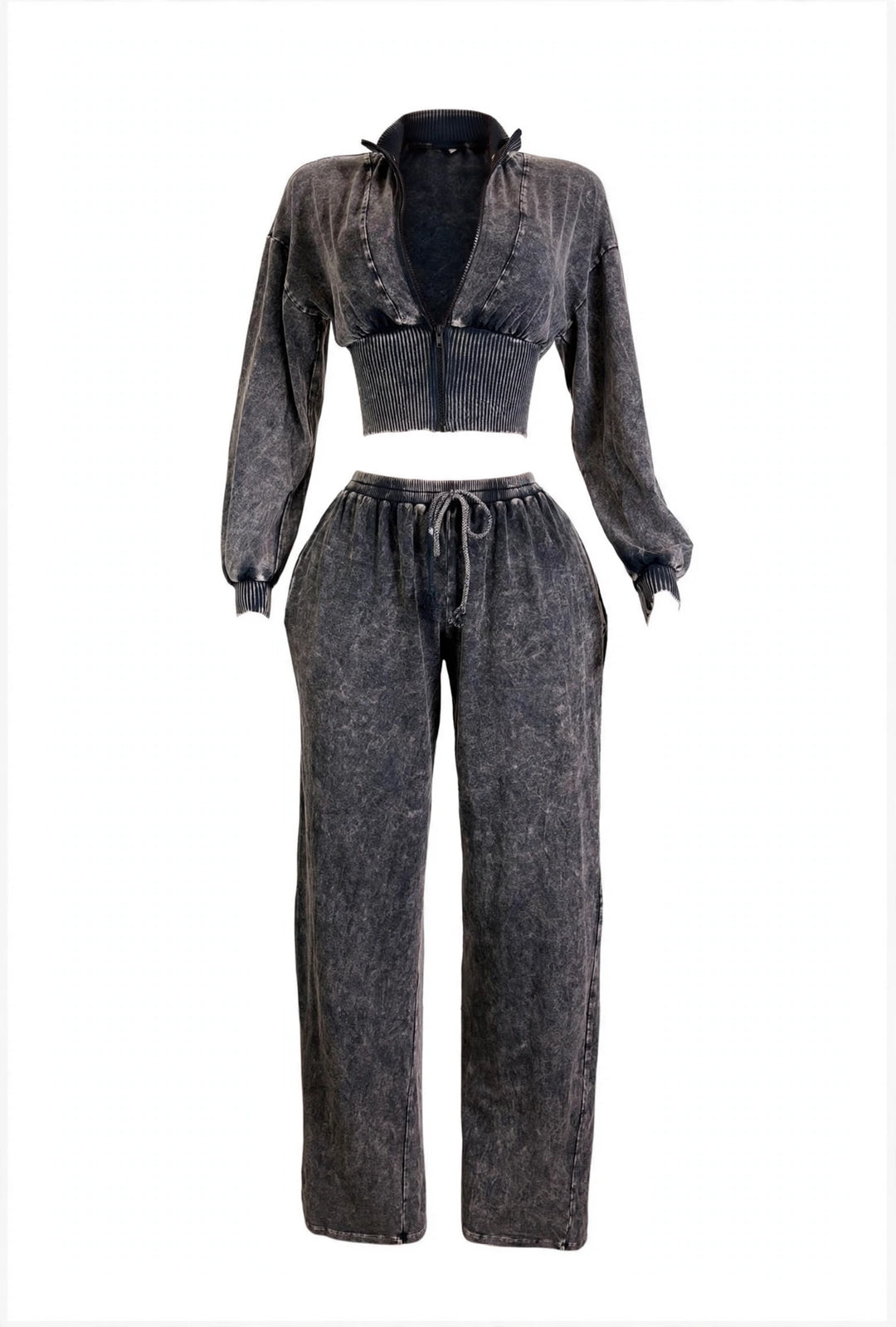 Cropped Zip Jacket & Wide-Leg Pants Set