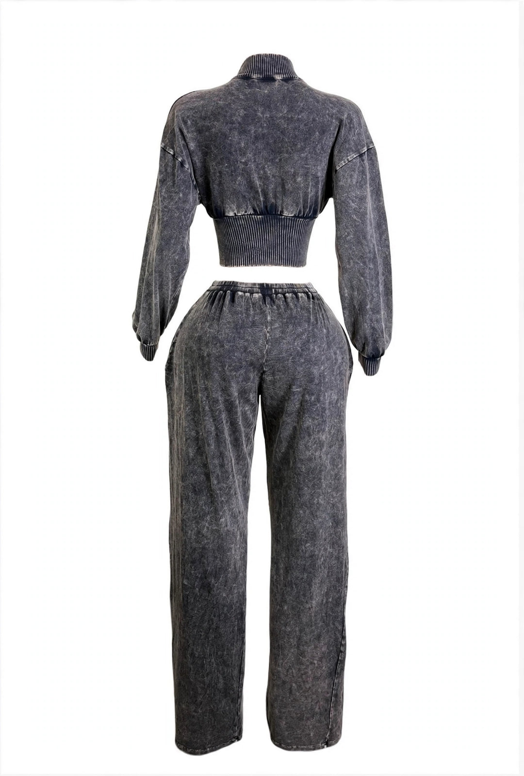 Cropped Zip Jacket & Wide-Leg Pants Set