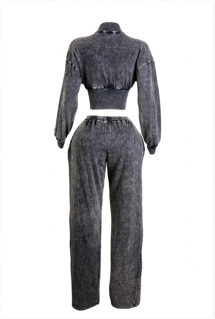 Cropped Zip Jacket & Wide-Leg Pants Set
