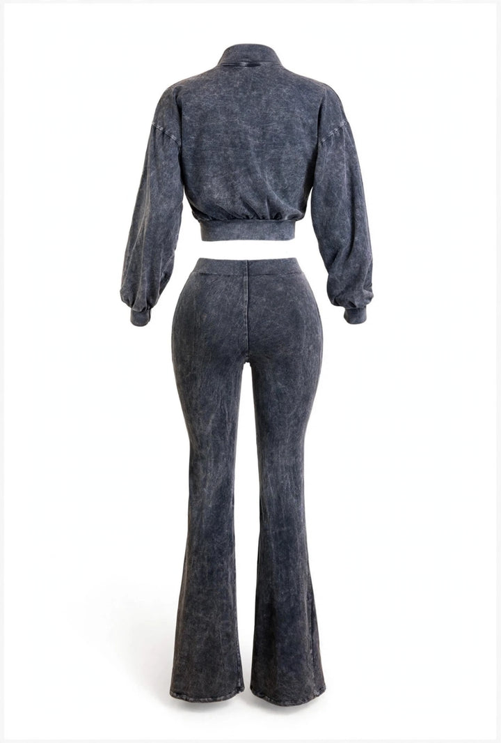 Black Flare Jumpsuit & Cropped Jacket Set