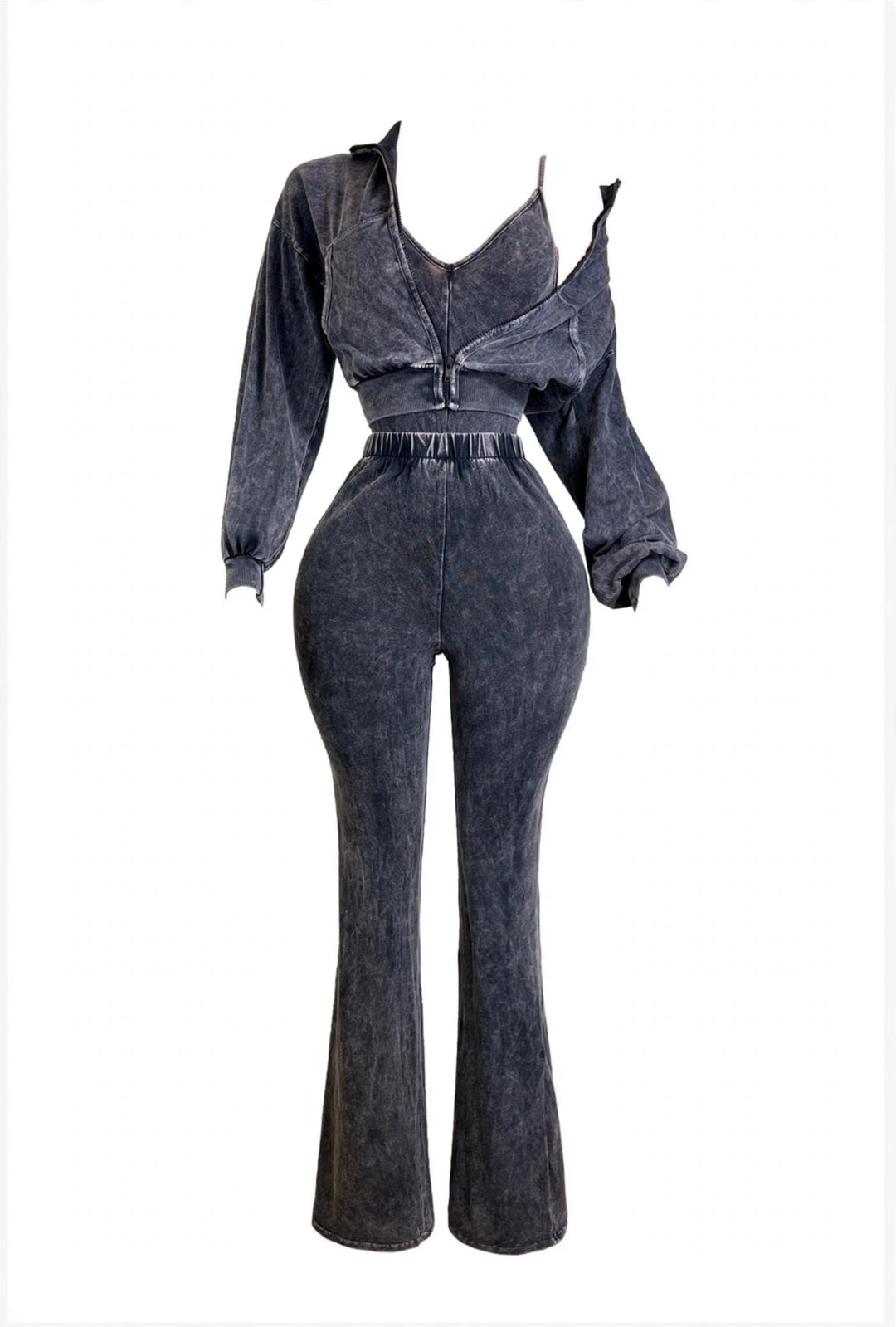 Black Flare Jumpsuit & Cropped Jacket Set