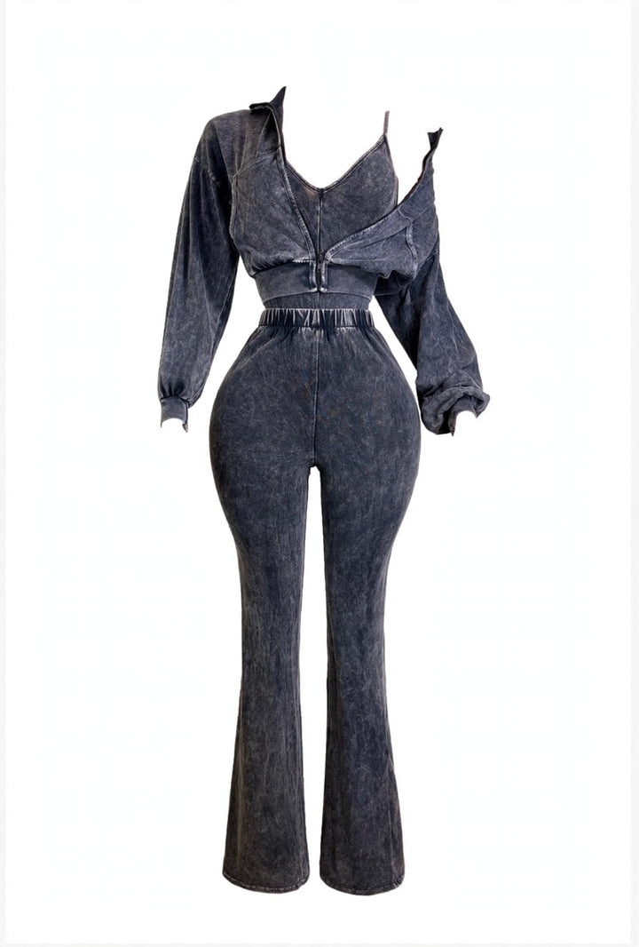 Black Flare Jumpsuit & Cropped Jacket Set
