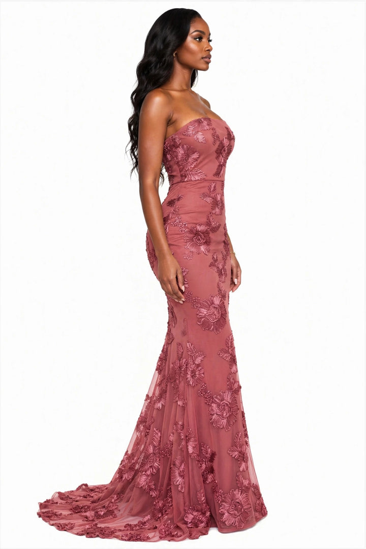 Floral Embroidered Strapless Maxi Dress