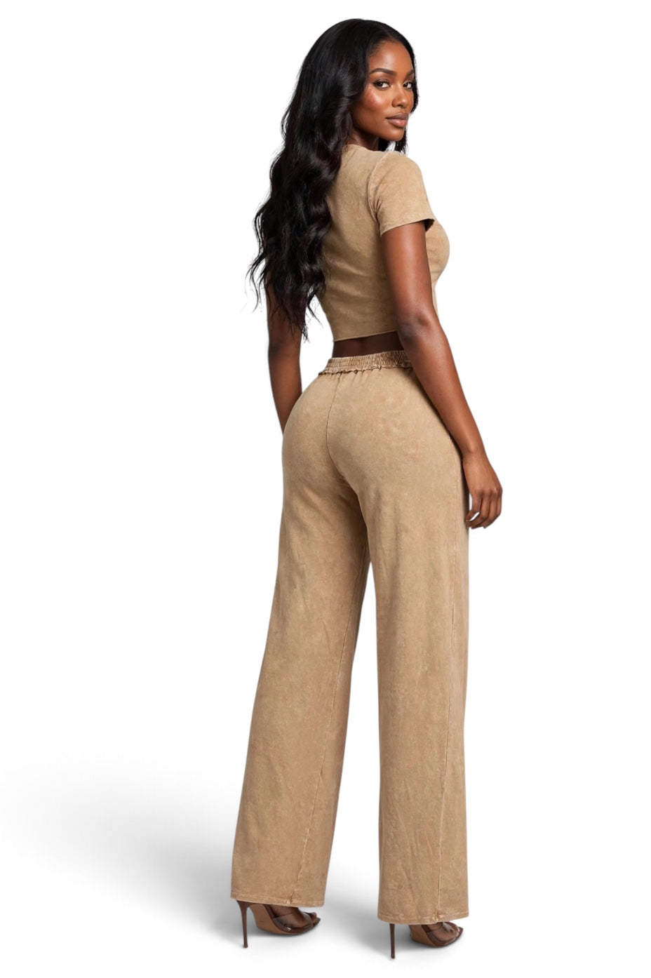 Mineral Wash Lace-Up Crop Top & Cargo Pants Set