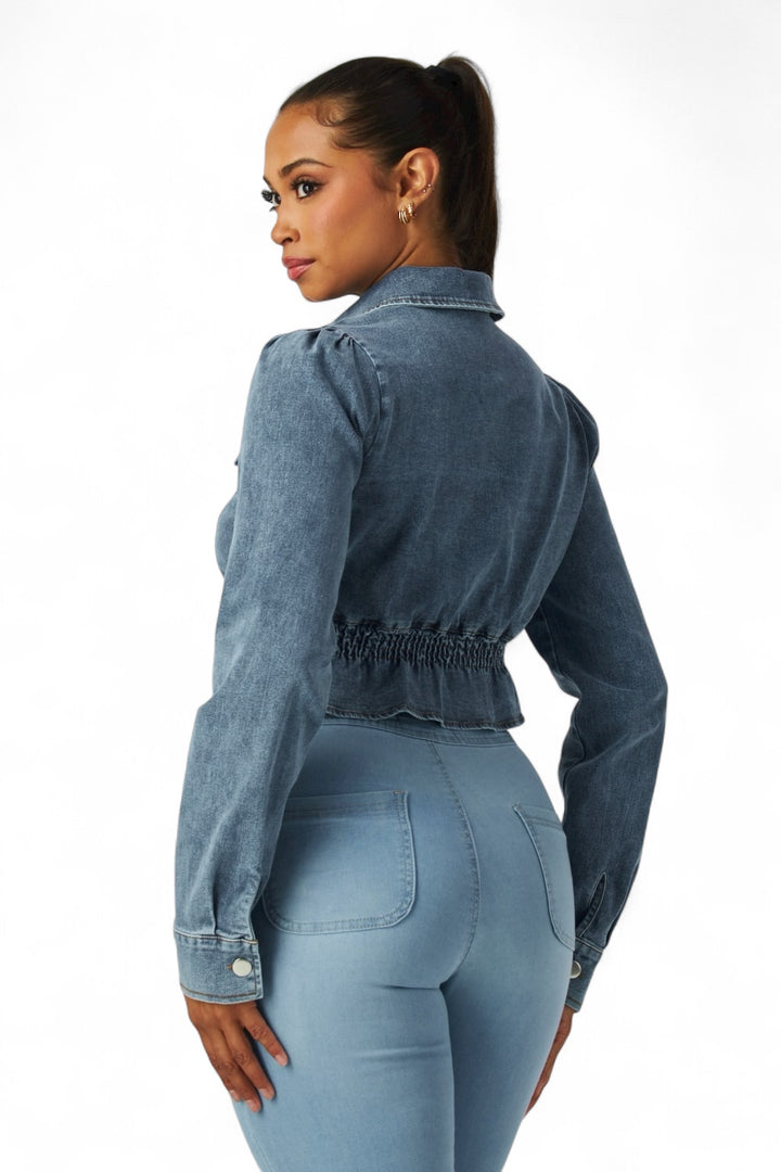 Zaida Smocked Waist Denim Crop Top / Jacket