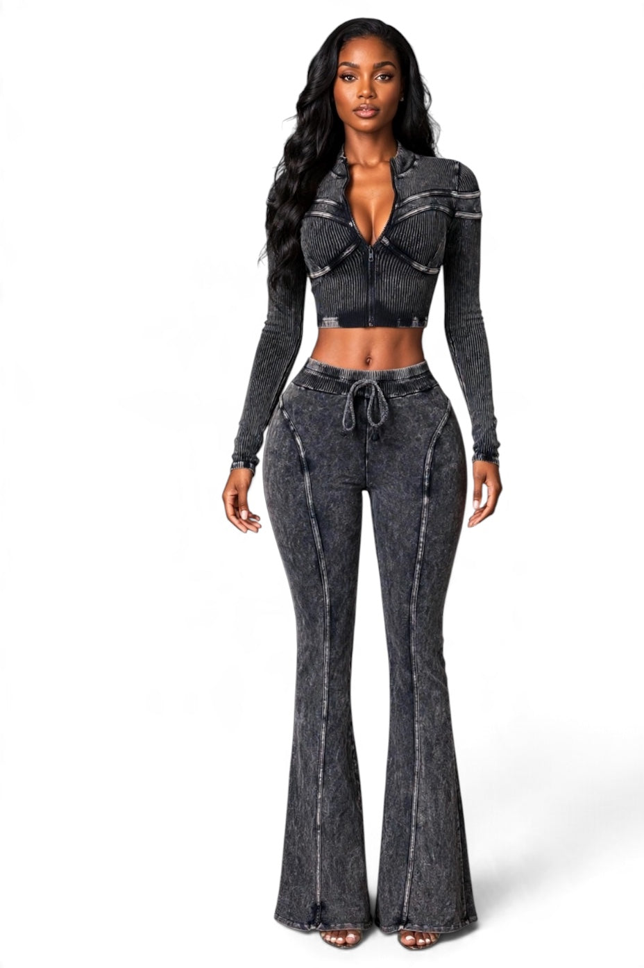 Seamed Cropped Jacket & Wide-Leg Pants Set