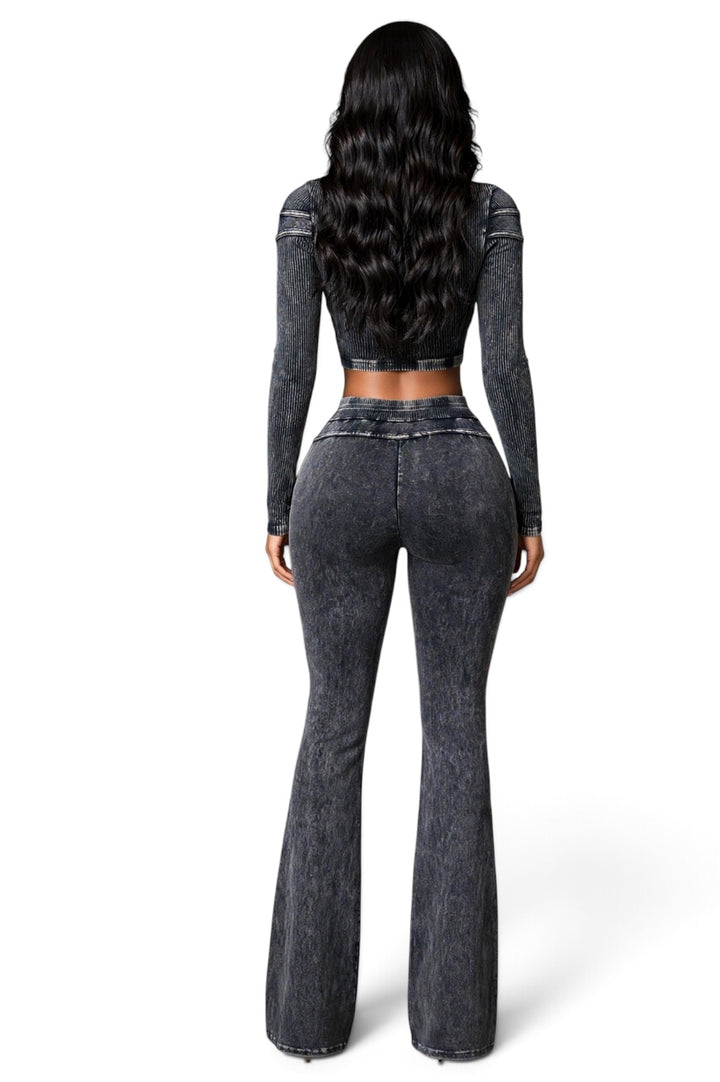 Seamed Cropped Jacket & Wide-Leg Pants Set