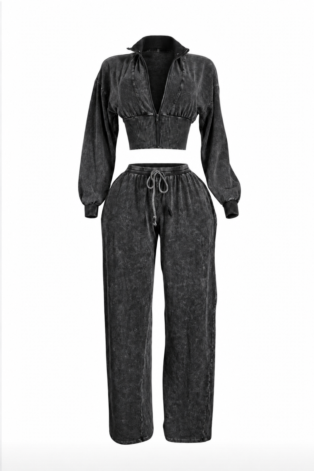 Cropped Zip Jacket & Wide-Leg Pants Set