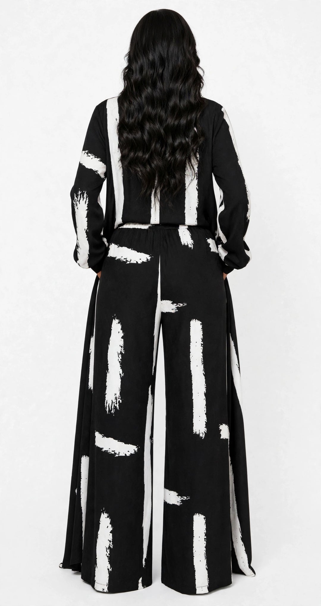 Abstract Brushstroke Duster & Wide-Leg Pants Set