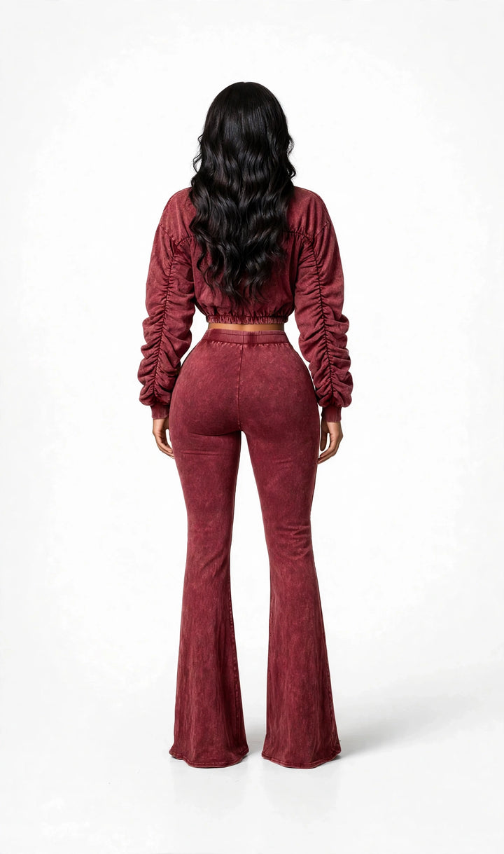 Ruched Jacket & Flare Pants Set