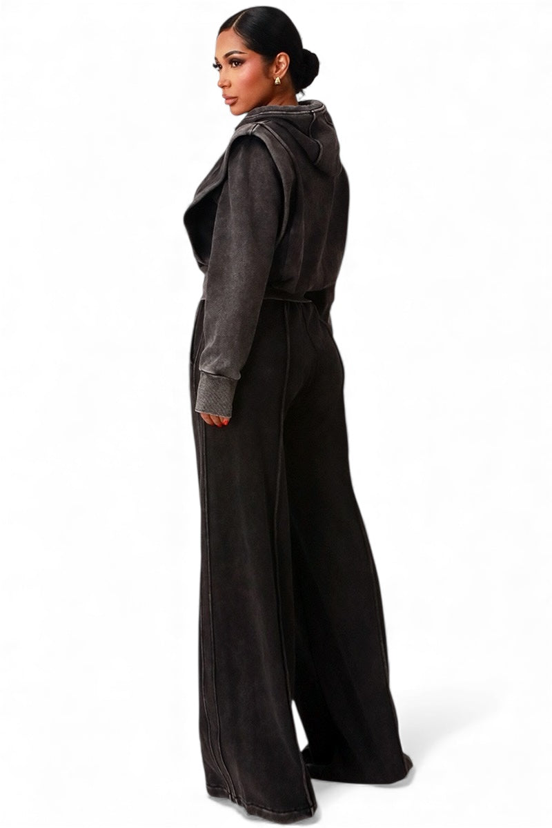 Crop Hoodie And Wide Leg Sewat Suit