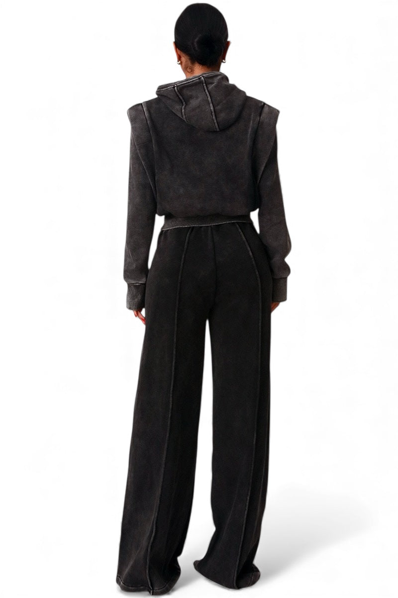 Crop Hoodie And Wide Leg Sewat Suit