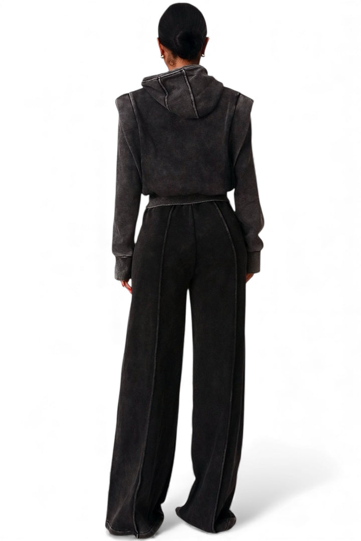 Crop Hoodie And Wide Leg Sewat Suit