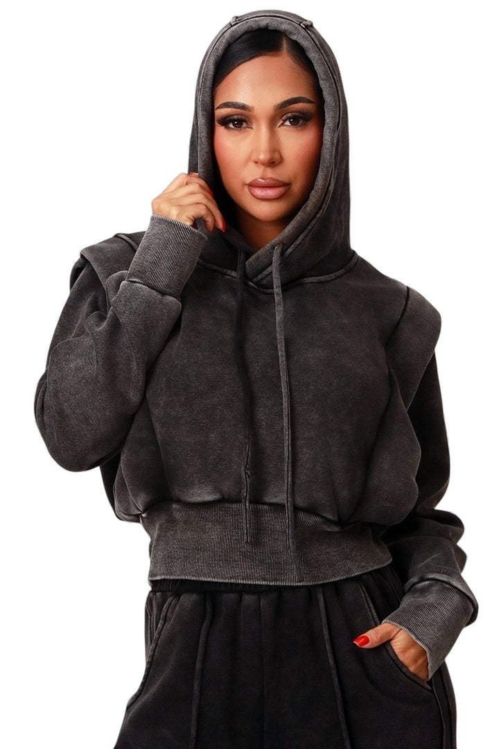 Crop Hoodie And Wide Leg Sewat Suit