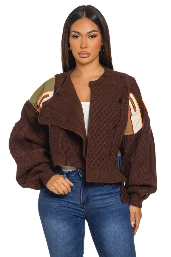 Asymmetric Patchwork Knit Button Sweater