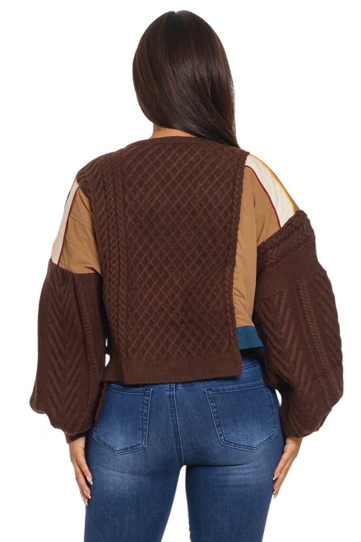 Asymmetric Patchwork Knit Button Sweater