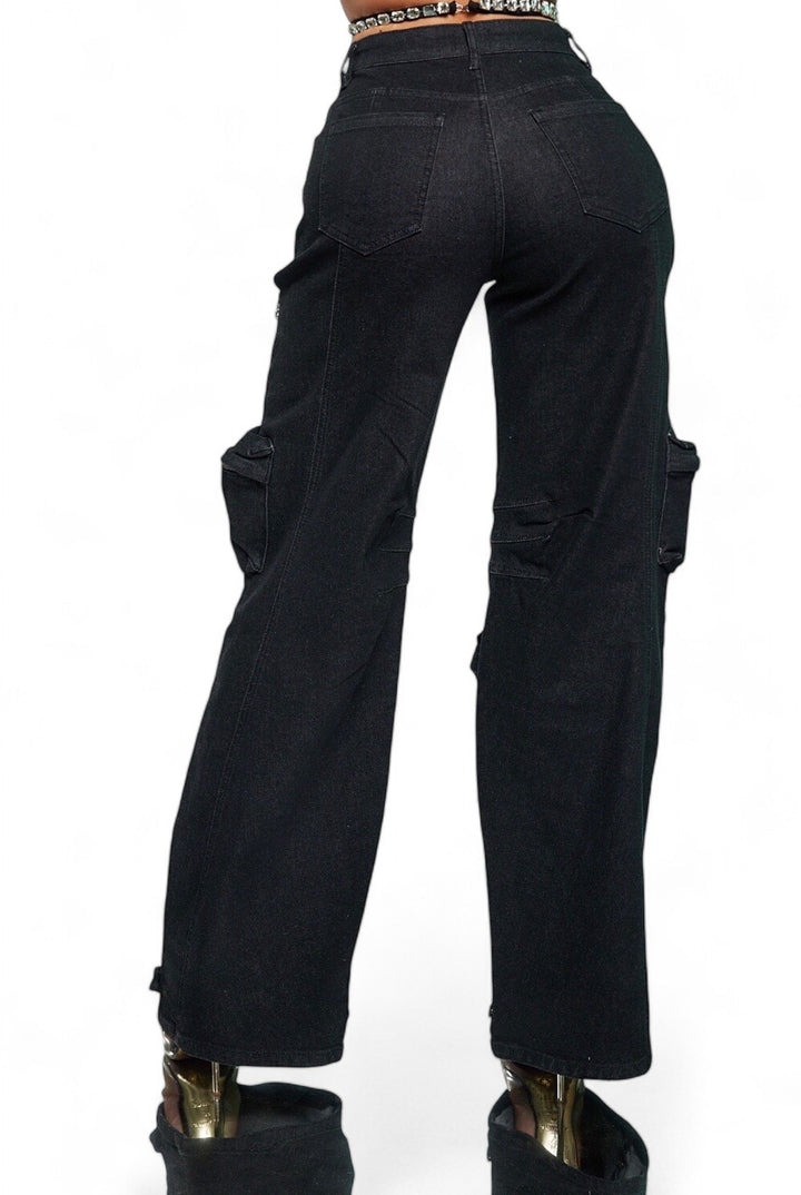 Cut Out Rhinestones Cargo Pants