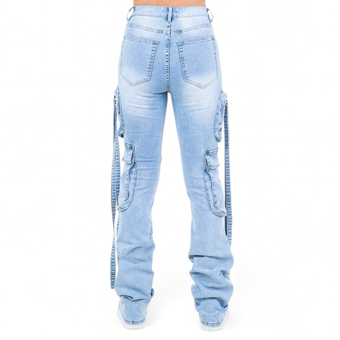 Plus Size Acid Wash Multi Pocket Jeans-RJH9894P