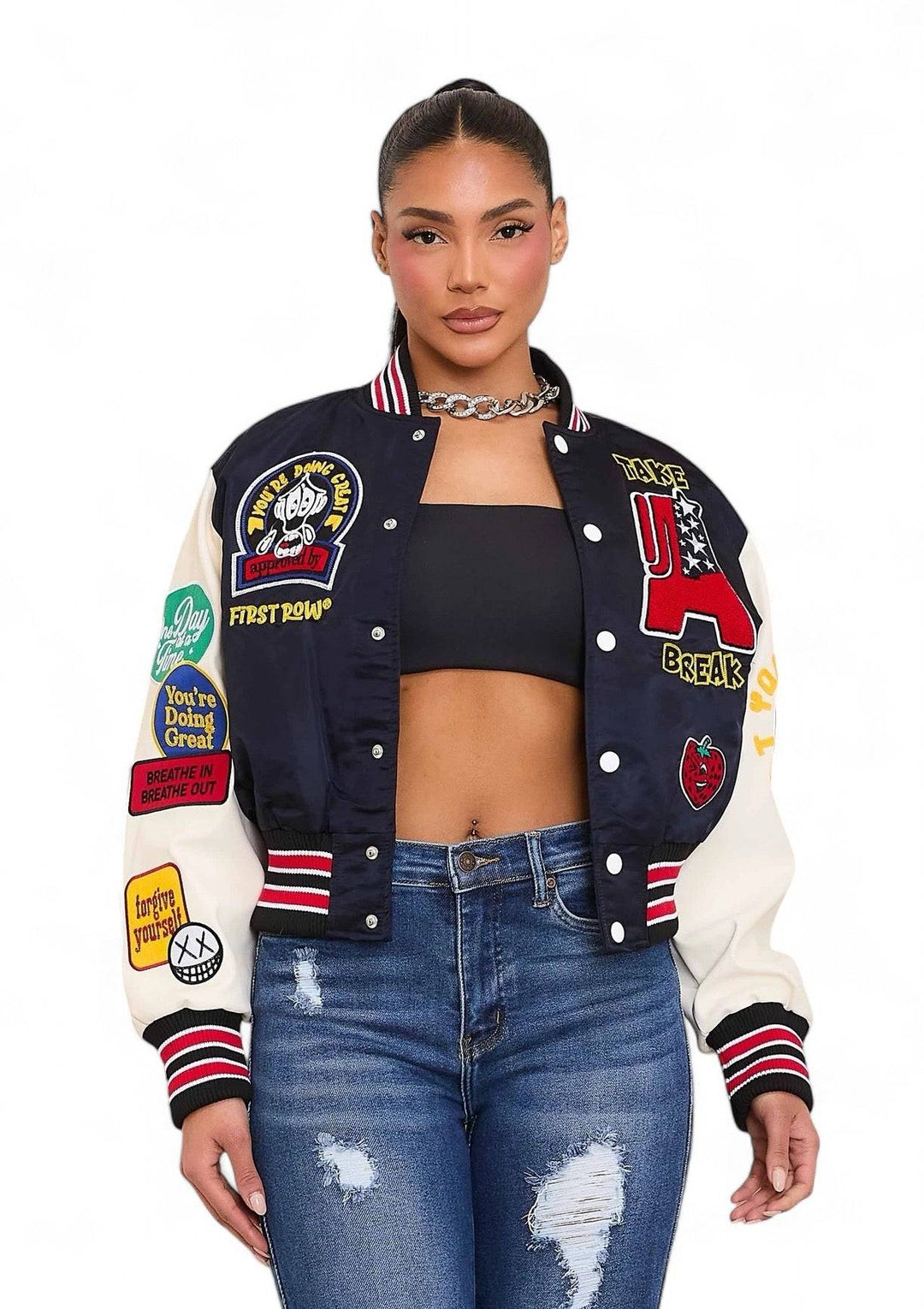 Doing Ok Varsity Jacket {Vegan Leather Sleeves} Navy