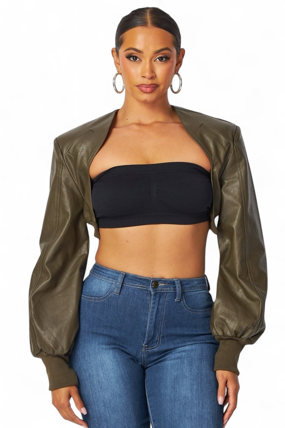 Tara Vegan Leather Cropped Bolero Jacket