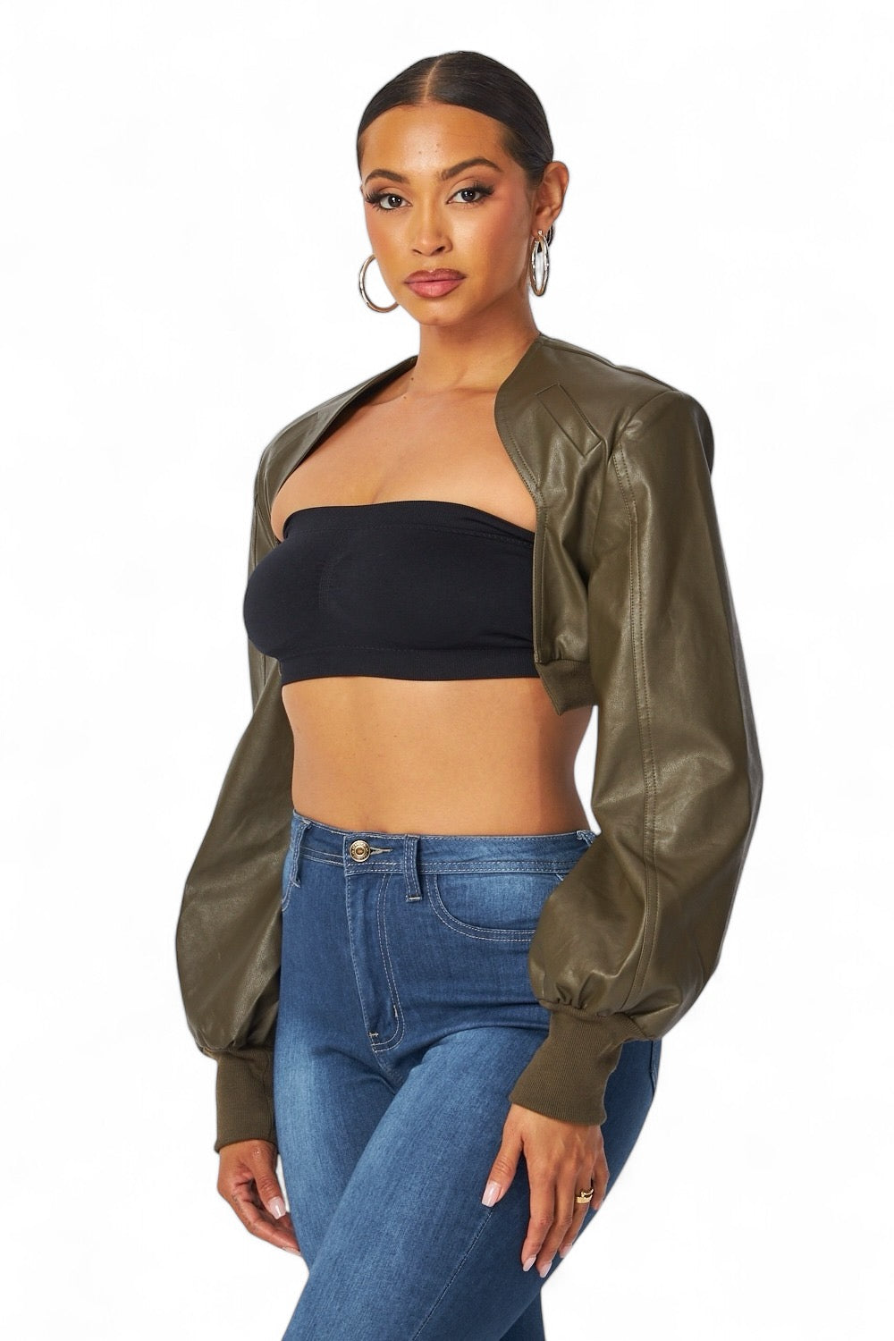 Tara Vegan Leather Cropped Bolero Jacket