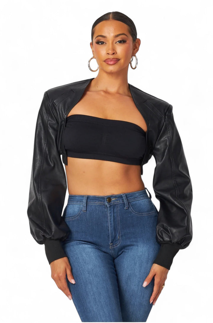 Tara Vegan Leather Cropped Bolero Jacket