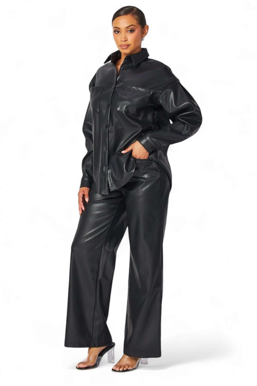 Emery Vegan Set - Two Piece Set | Faux Leather Shirt & Pants
