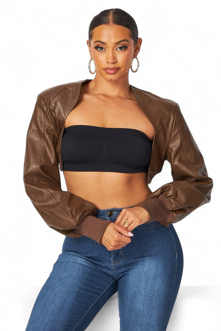 Tara Vegan Leather Cropped Bolero Jacket