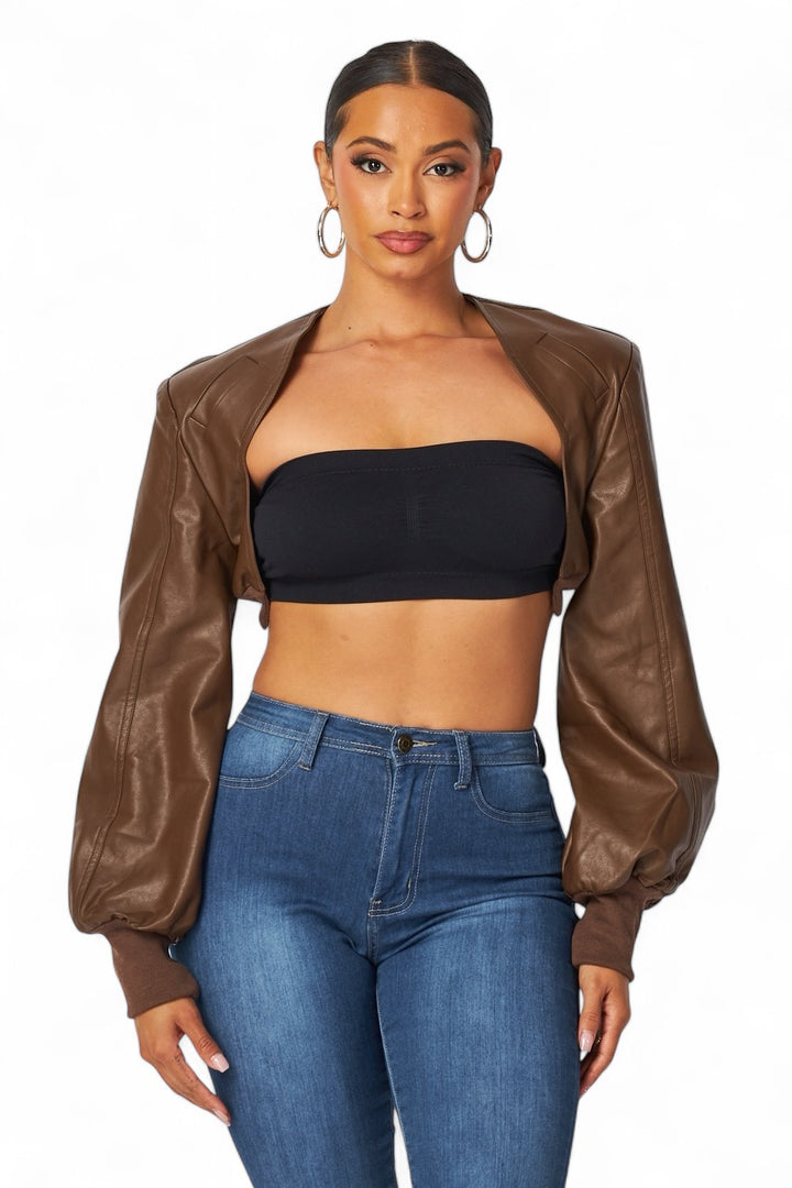 Tara Vegan Leather Cropped Bolero Jacket