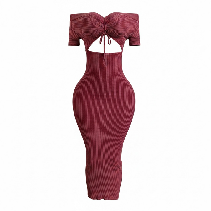 Mineral Wash Front Ruching Sweetheart Midi Dress