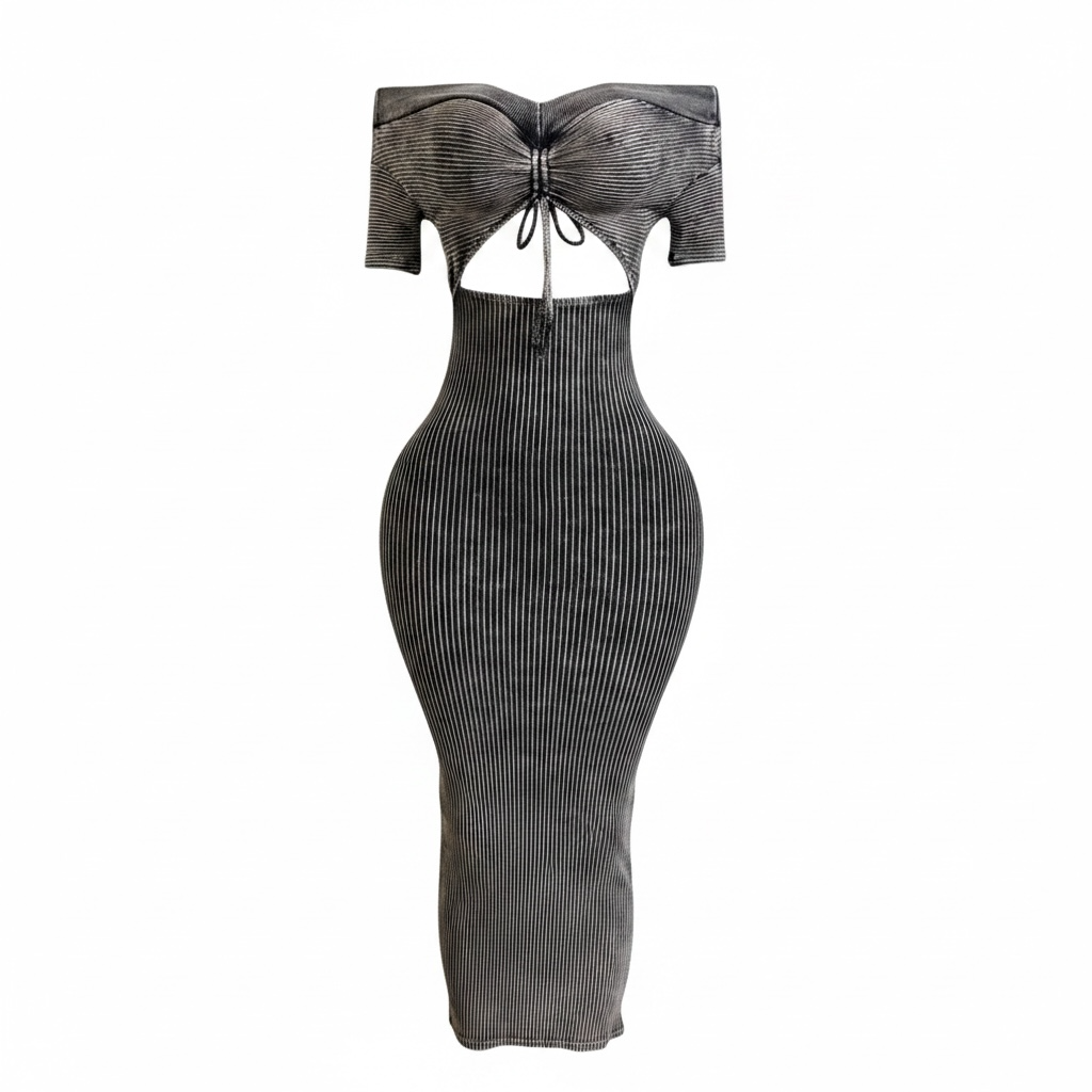Mineral Wash Front Ruching Sweetheart Midi Dress